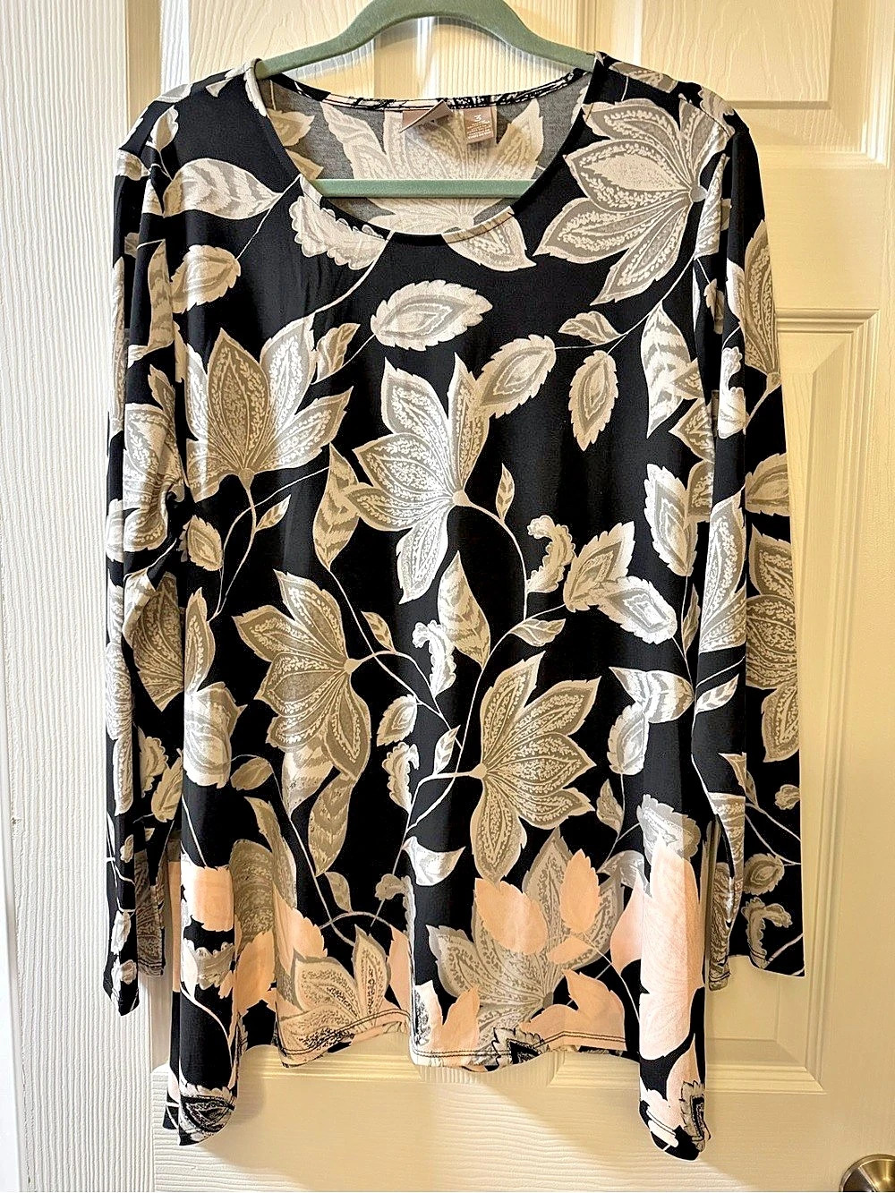 Chico's Floral Long Sleeve Tunic Black Size 3